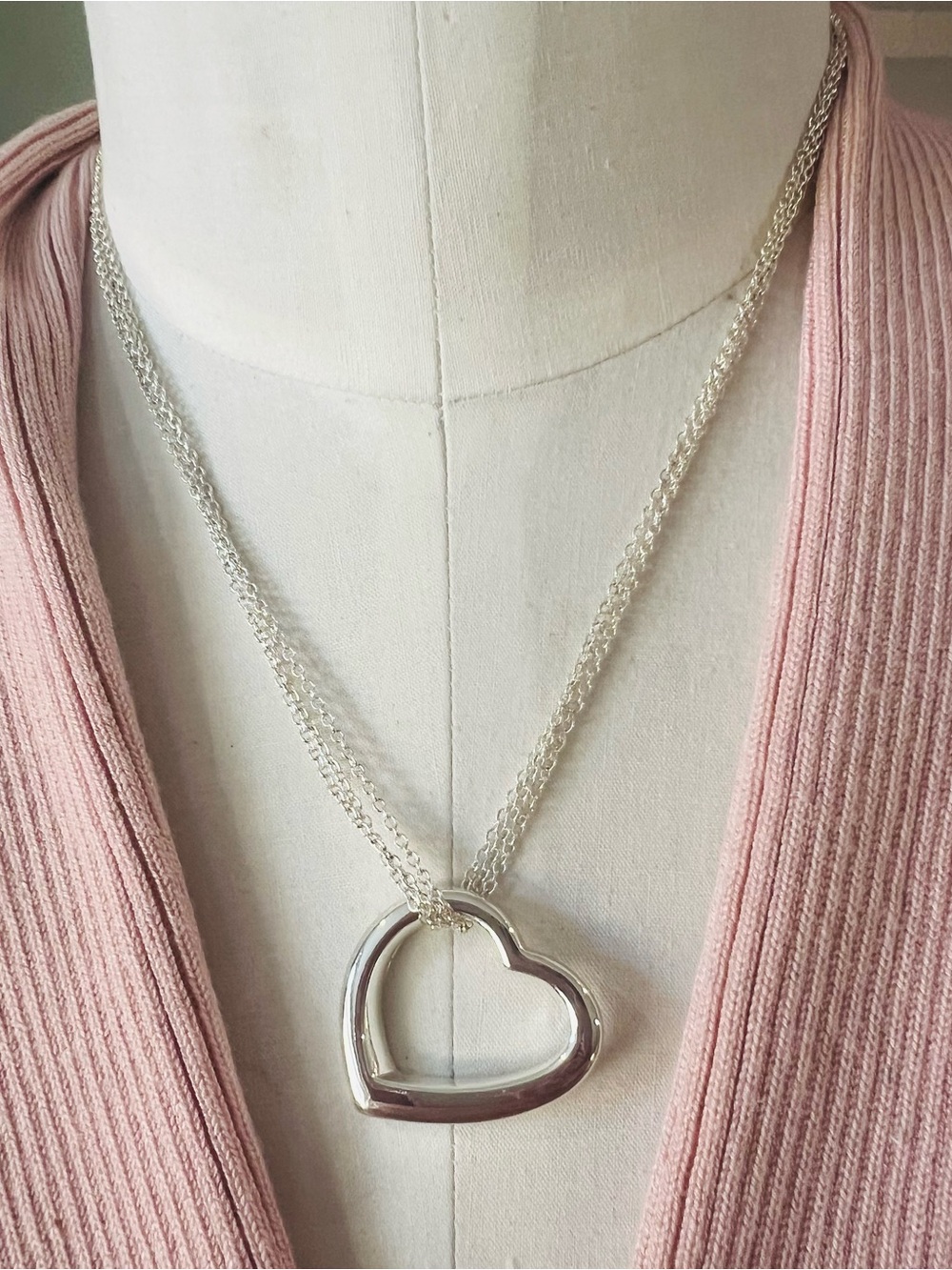Vintage 3 chain open heart silhouette silver tone Necklace